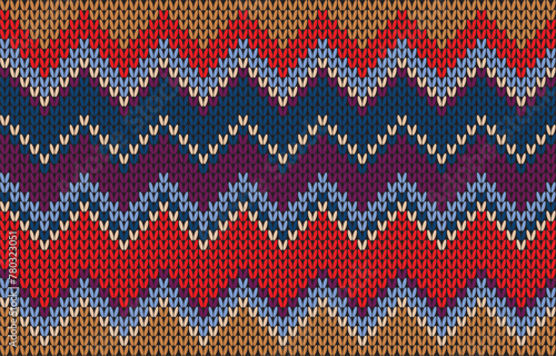 Cross stitch pattern.Colour full knitted pattern. Zig-zag line. Wave.Geometric shape.Seamless pattern.Endless.Colorful.Line.Modern.Navy blue.Red.Design for clothing.Scarf.Skirt.Printing.All knitting
