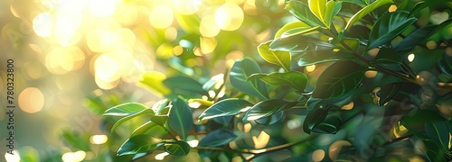 Green background. Sun absorbing leaves.