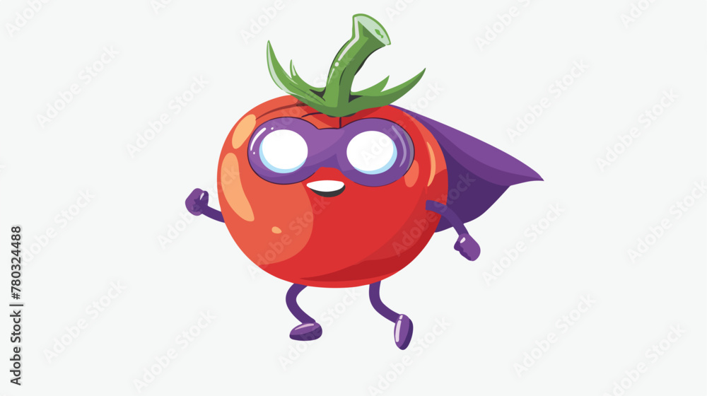Cute superhero tomato character cartoon illustration.