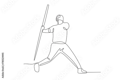 Disabled male javelin thrower.Parasport one-line drawing