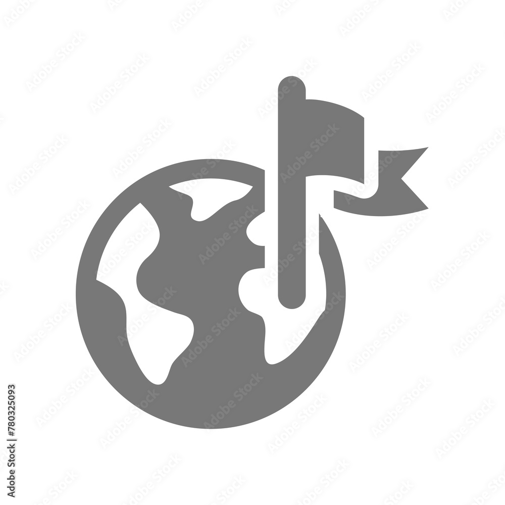 Planet Earth with flag vector icon. Map, address and location globe.