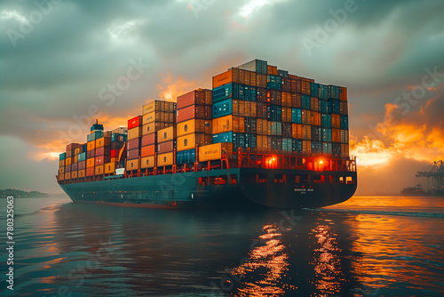 Large Cargo Ship Transporting Goods Across the Ocean