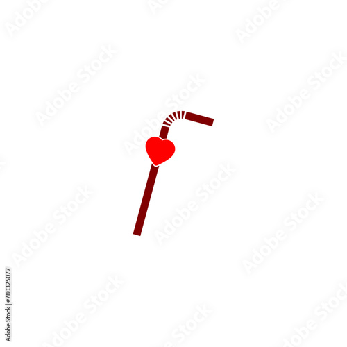 Drinking plastic straw with heart icon isolated on white background
