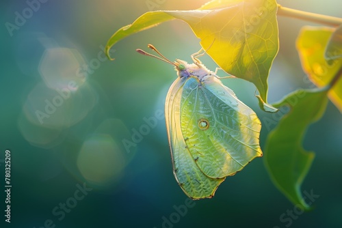 camouflaged leaf butterfly basking in the gentle glow of morning light 