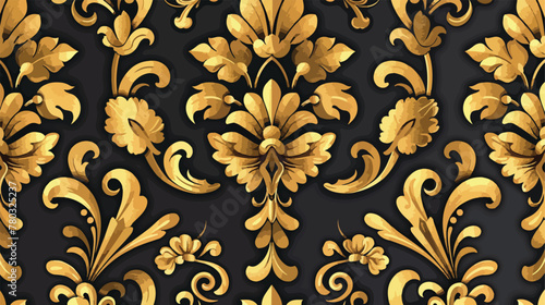 Damask seamless golden floral pattern on a black background