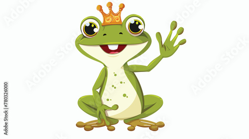 Fototapeta Naklejka Na Ścianę i Meble -  Cartoon adorable king frog waving hand flat vector isolated