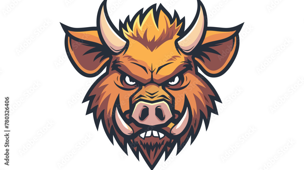 Cartoon angry wild boar mascot flat vector isolated on
