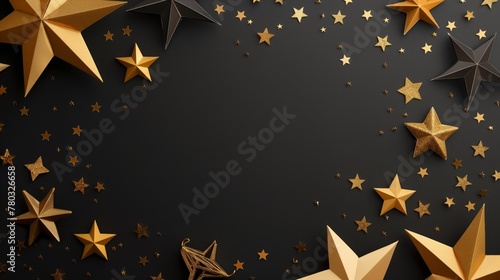 Assorted golden stars on a matte dark background with festive appeal photo