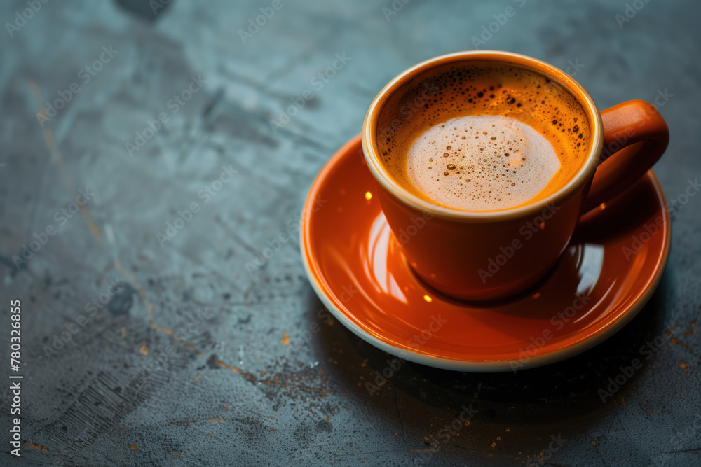 Cup of espresso on a stone table. Coffee. Background image. Created with Generative AI technology. Cup of espresso on a stone table. Coffee. Background image. Created with Generative AI technology.