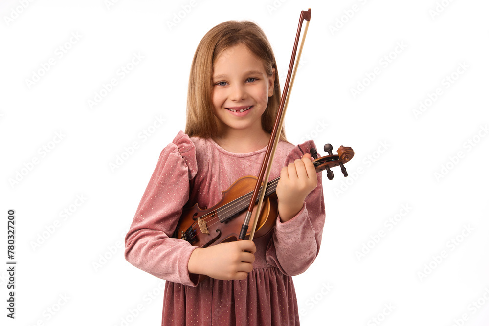 Little girl in pink dress playing violin Stock Photo | Adobe Stock