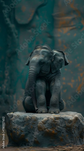 closeup of an Elephant sitting calmly, hyperrealistic animal photography, copy space for writing