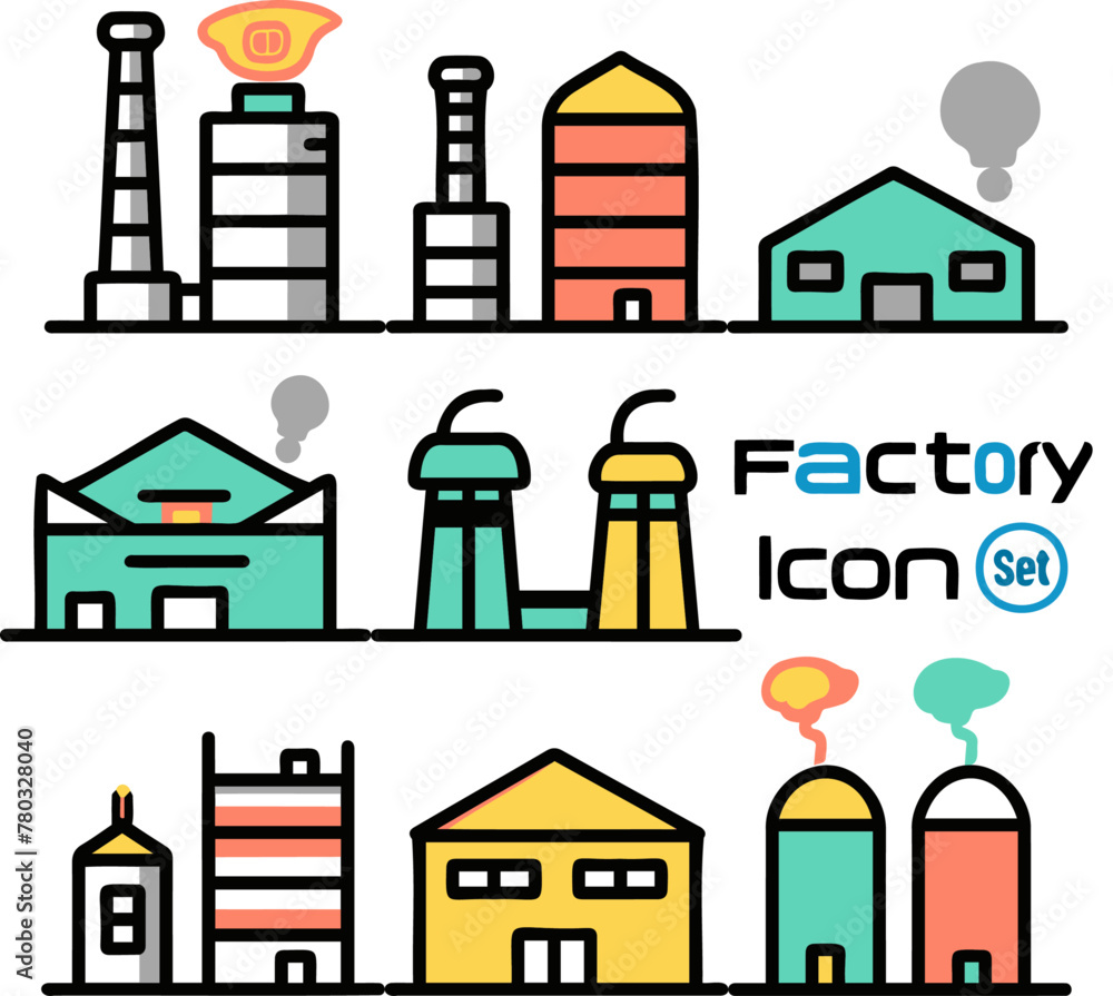 Diverse Industrial Factory Icons Design Set
