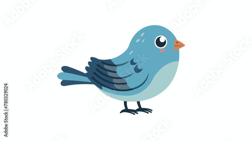 Cute blue bird cartoon flat vector isolated on white