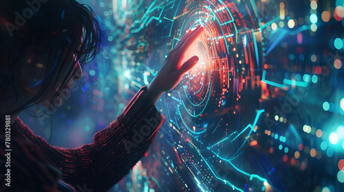 Woman hand touching The metaverse universe,Digital transformation conceptual ,Businesswoman on blurred background using digital holographic interface 3D rendering