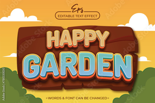 Happy garden logo, editable text effect template