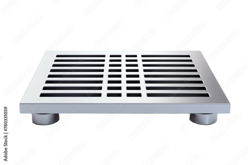 Metal Floor Grate on White Background. On a White or Clear Surface PNG Transparent Background.