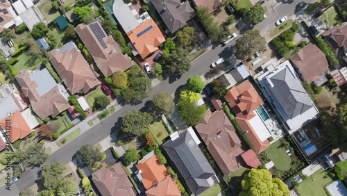 Aerial view of leafy middle class suburb photo