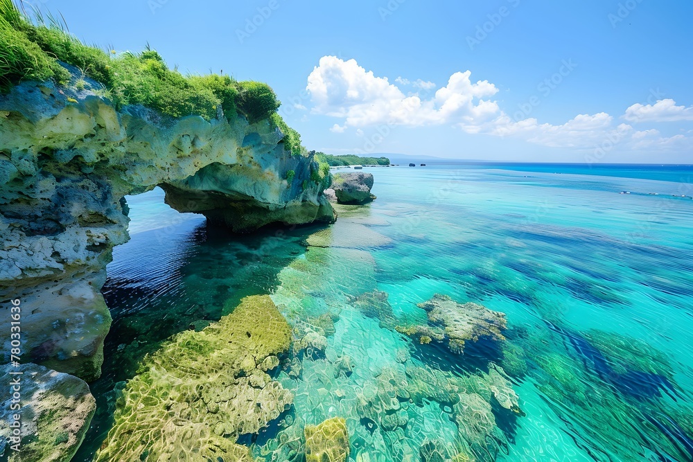 Tropical Island with Clear Blue Waters and Green Coastline