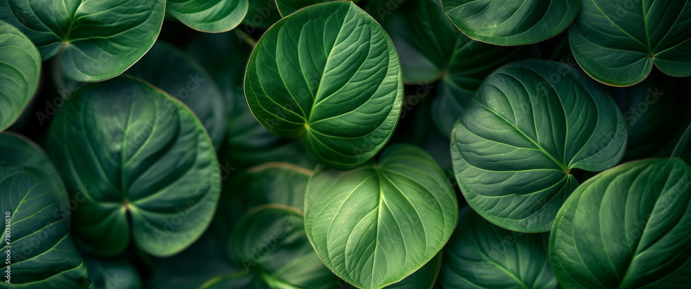 A close-up shot of lush green leaves creates an immersive and tranquil  