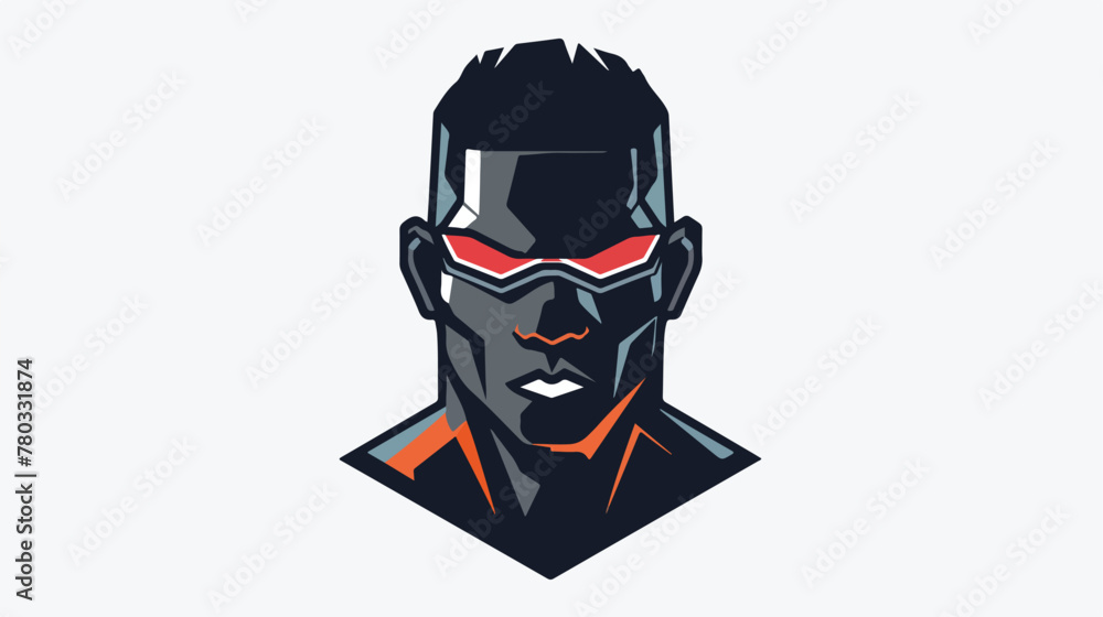 CYBER MAN HEAD SPORT LOGO flat vector isolated on white