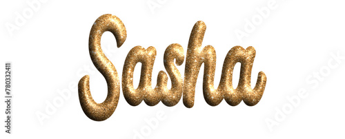 Sasha -Gold glitter color - female name - three-dimensional effect tubular writing - Vector graphics - Word for  presentations, greetings, banners, card, prints, cricut, silhouette, sublimation
