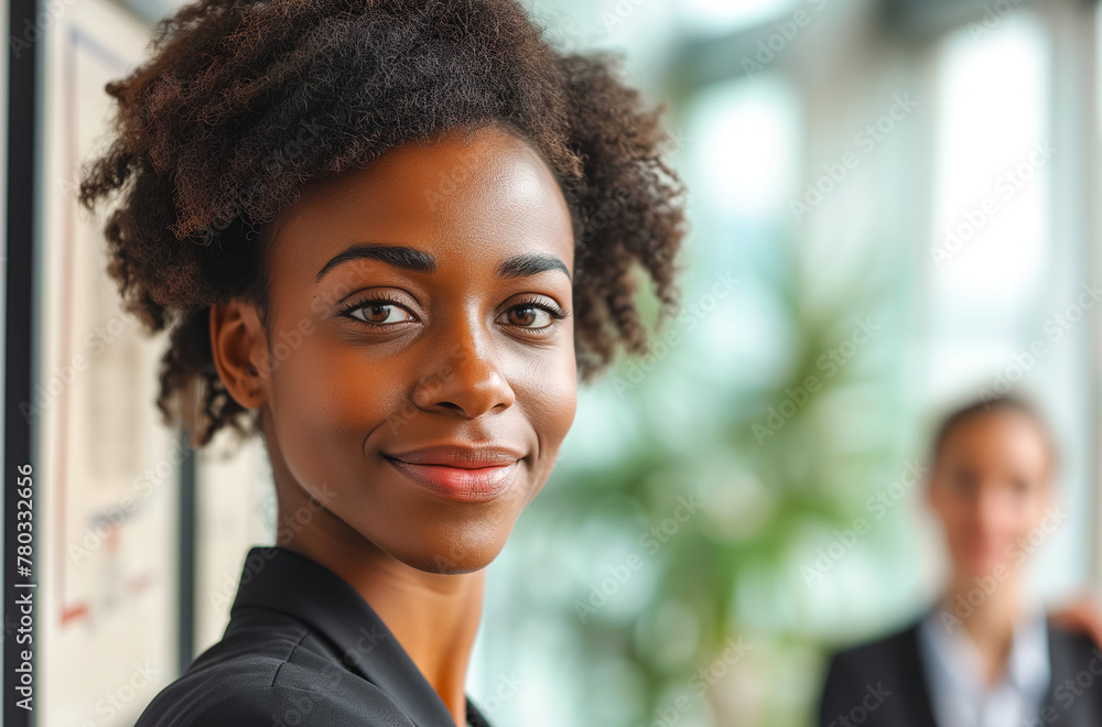Smiling business man and woman of different races indoors Smiling business man and woman of different races indoors