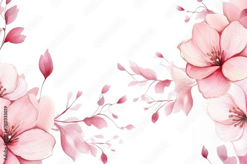 Fototapeta premium Watercolor cyclamen clipart with delicate pink and white blooms. flowers frame, botanical border, pink and white blooms , on white background.