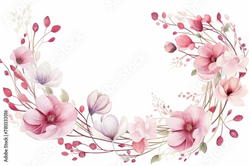 Watercolor cyclamen clipart with delicate pink and white blooms. flowers frame  botanical border  pink and white blooms   on white background.