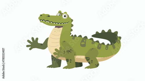 Cartoon crocodile waving hand flat vector isolated on