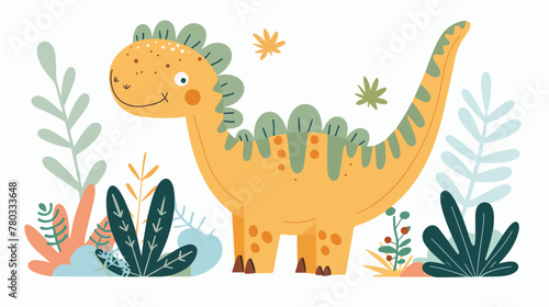 Cartoon cute dinosaur flat vector isolated on white background