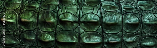 The texture of the green skin of a crocodile, alligator or lizard is a unique pattern symbolizing strength and natural elegance photo