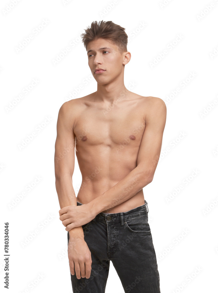 Shirtless man with slim body isolated on white Shirtless man with slim body isolated on white