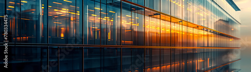 Modernist architecture with clean lines and glass facades, photographic