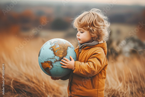 Little child with a globe