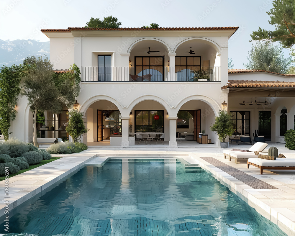 Mediterranean-style villa with a pool and a view of the sea