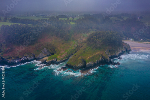 Drone Photo of the borderline of coast in Otur Beach, Asturias