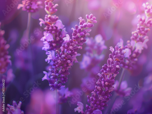 Sunset over lavender fields creating a tranquil and picturesque landscape