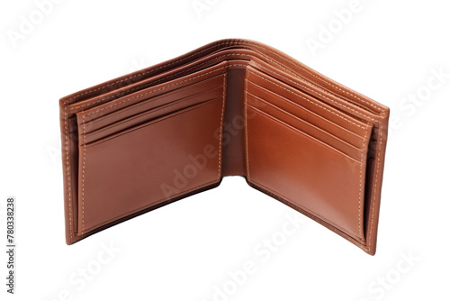 Open Brown Leather Wallet on White Background. On a White or Clear Surface PNG Transparent Background.