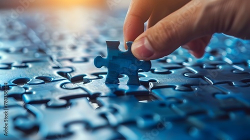 Businessman's Hand Connecting Jigsaw Puzzle Pieces - Business Solutions,Strategy and Success Concept