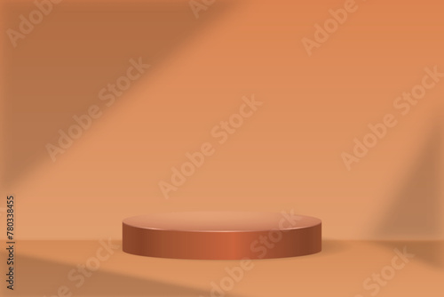 Soft glow on orange cylindrical podium. Cylinder stand for your presentrtion. 