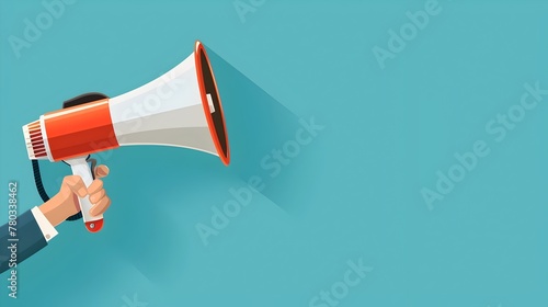 Businessman Holding Megaphone to Amplify Business Messaging,Advertising and Marketing Strategies on Blue Background