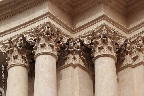 San Marcello al Corso Church Exterior Columns Detail in Rome, Italy photo