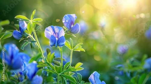 Beautiful blueviolet flower in a forest on a green natural background Spring Pea Lathyrus vernus  ,Generative ai,  photo