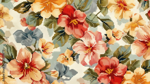 Vintage Floral Cross-Stitch Embroidery