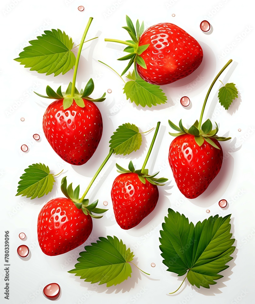 Illustration set of strawberries with vines isolated on white background Illustration set of strawberries with vines isolated on white background