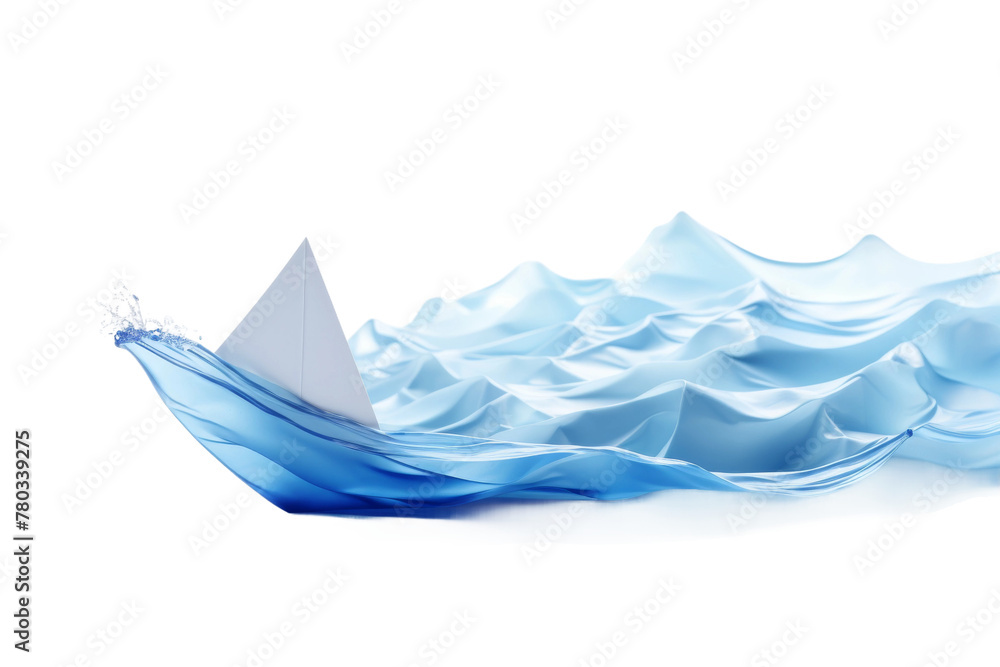 Paper Boat Floating on Body of Water. On a White or Clear Surface PNG Transparent Background.