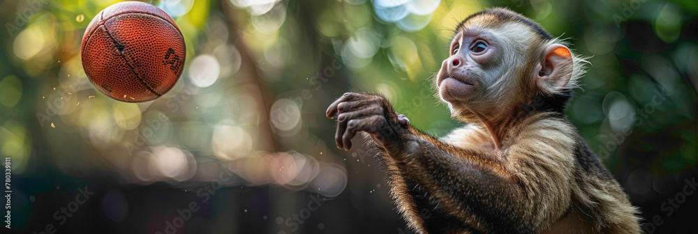 a Capuchin monkey playing with football beautiful animal photography like living creature