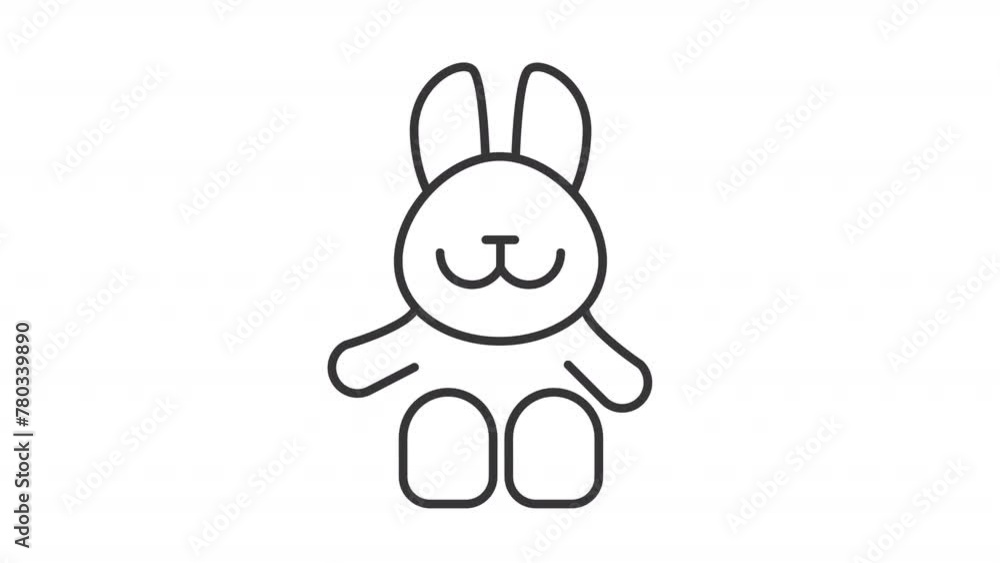 Animated plush bunny icon. Stuffed toy line animation. Plaything for children. Cuddly toy. Rabbit mascot. Black illustration on white background. HD video with alpha channel. Motion graphic Animated plush bunny icon. Stuffed toy line animation. Plaything for children. Cuddly toy. Rabbit mascot. Black illustration on white background. HD video with alpha channel. Motion graphic
