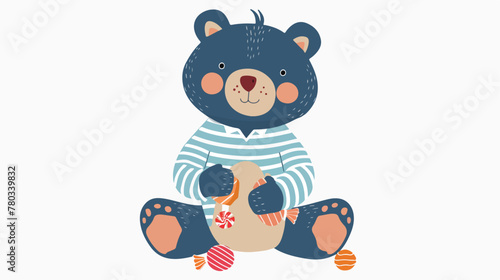 Childrens illustration bear with candy sitting