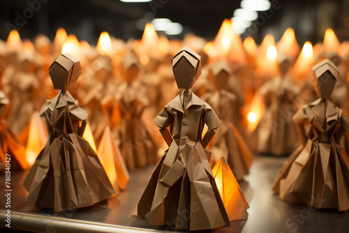 Origami Paper Figures in Illuminated Assembly.